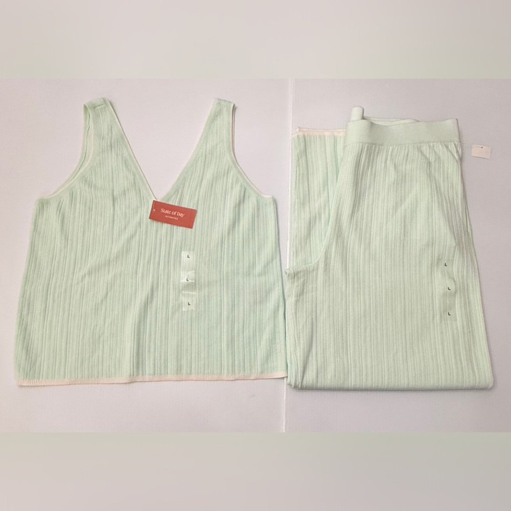 State of Day Ribbed Knit Tank and Pants Lounge Set Butter Mint Size Large